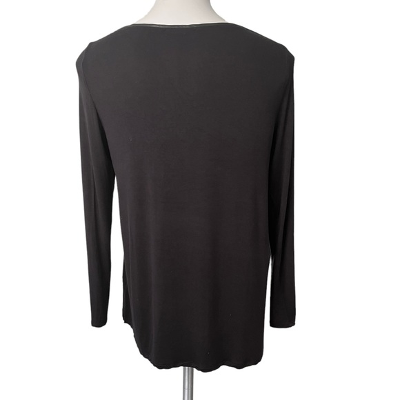 Lola & Sophie Faux Leather Piping Boat Neck Top - Picture 5 of 12